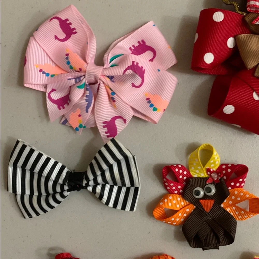 Handmade Hair Bow Barrettes Princess Horses Reindeer Bunny Dinosaur Turkey Etc